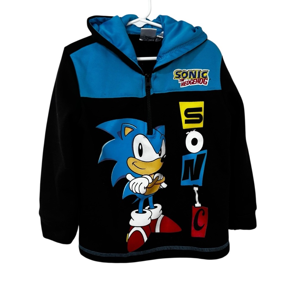 3/$15 Sonic the Hedgehog boys kids Black & Blue Kids quarter zip hoodie sweater
